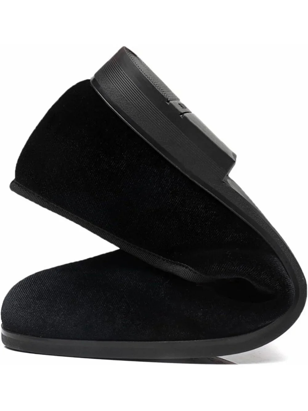FOEVTRUE Men's Black Velvet Loafers Gold Chain Buckle Slip On Fashion Shoes